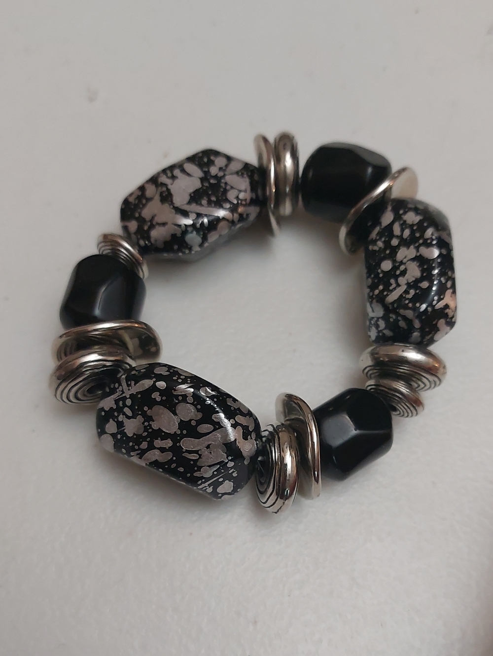Paparazzi Chunky Black Speckled Bead Stretch Bracelet with Silver Tone Accents